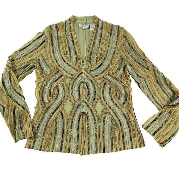 Alexandra Rosati Sheer Textured Ribbon Lace Blouse 12 Green Fairy Glam Art Deco - Picture 1 of 8